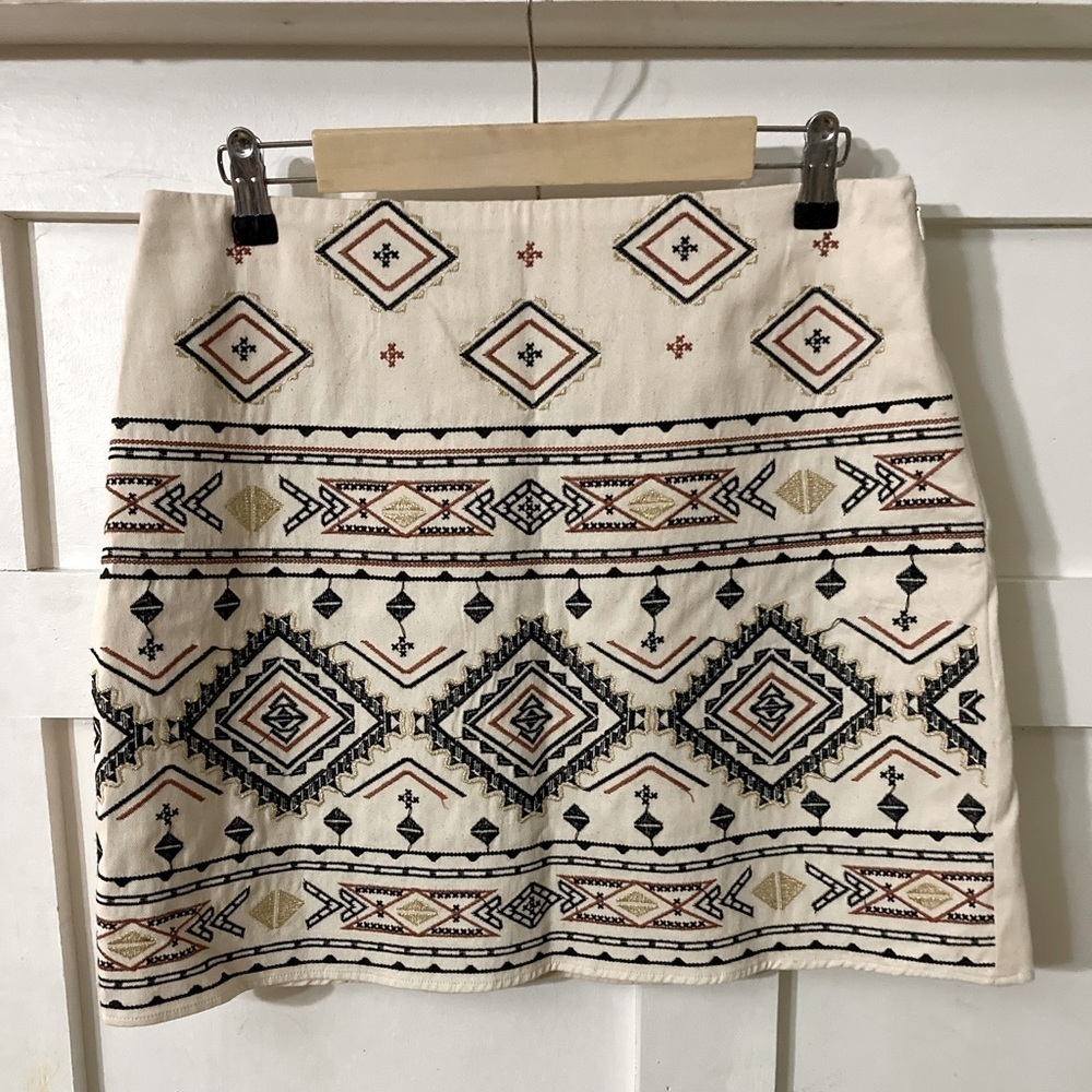 NWT blu pepper mini skirt Large Oatmeal boho print